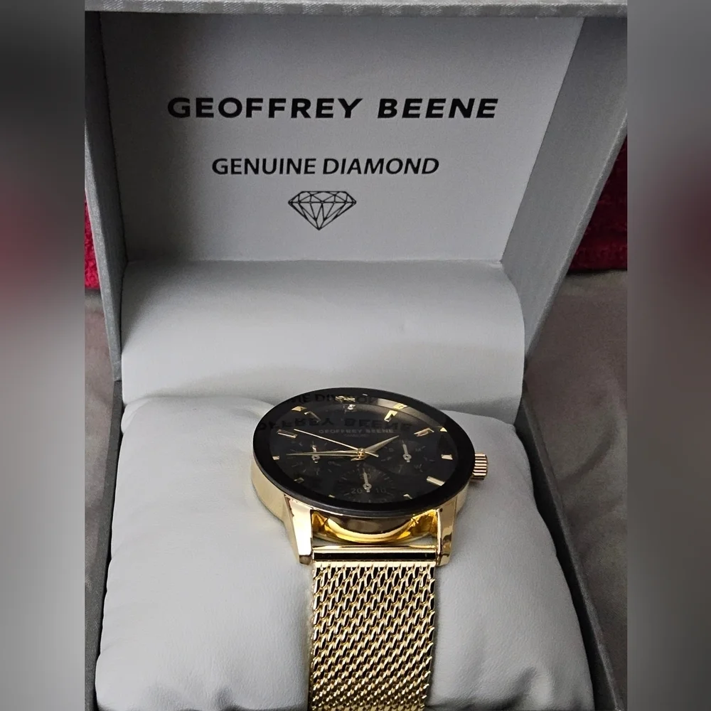 Geoffrey Beene Genuine Diamond Mesh Strap Gold Watch